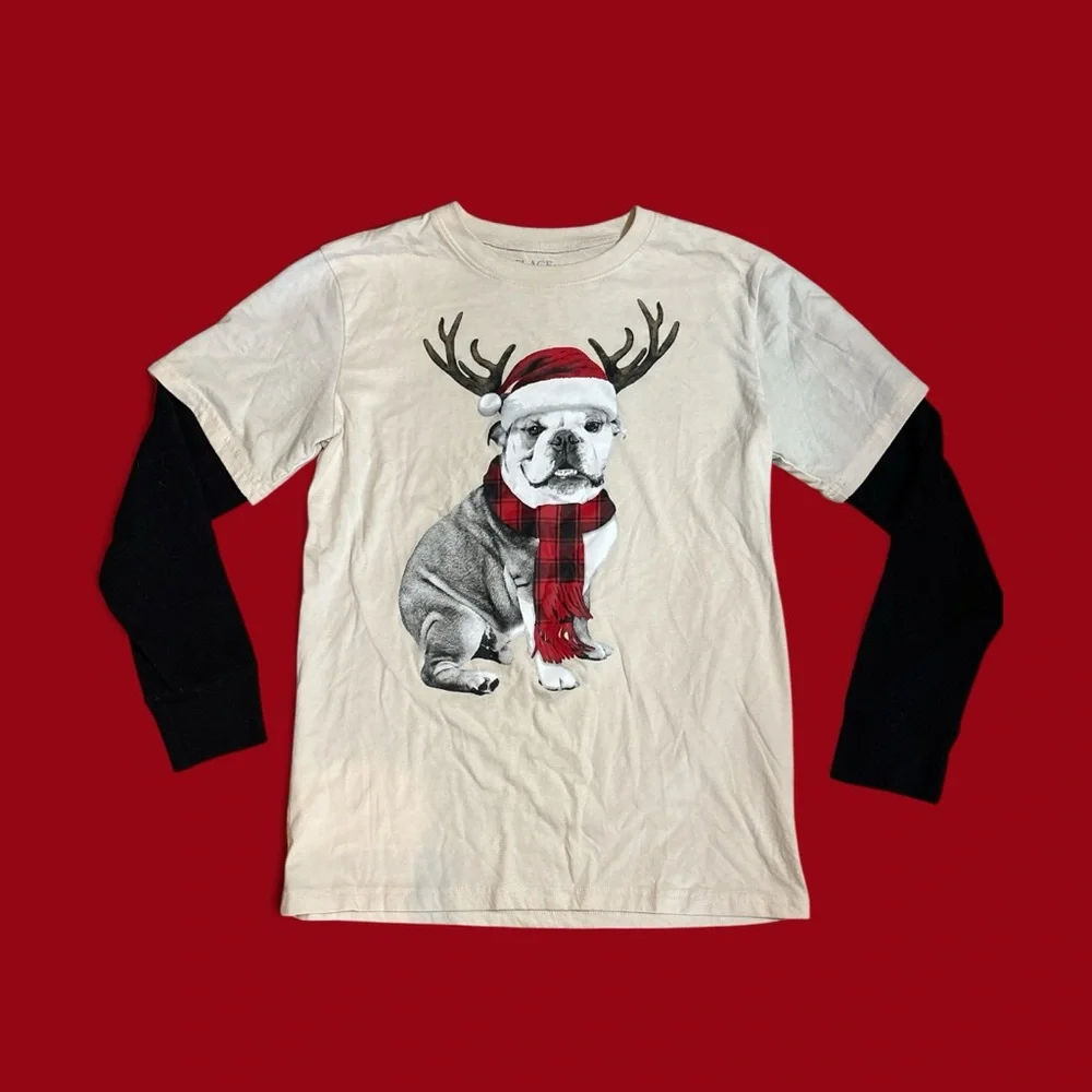 Kids Festive Christmas Bulldog Long Sleeve Shirt